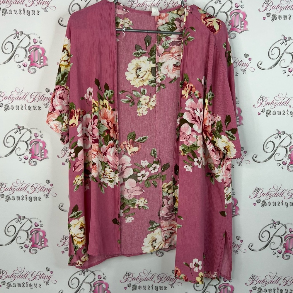 Honeyme cardigan flowy robe style boho open waterfall Floral Kimono Cardigan
